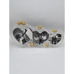 MIKASA Germany Triple Photo Frame Cystal Frost Gold Floral