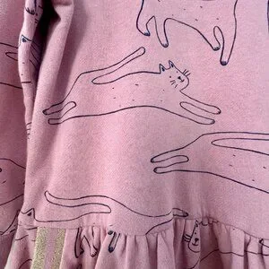 MINI BODEN Cats Cozy Dress Girls 6-7 Pink & Gold Cat Winter Fleece Pockets Girl