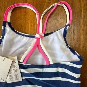 MINI BODEN Zebra Stripe Tankini Top Girls 4-5 110cm Blue Animal Print Swim 4T 5T