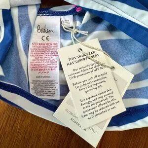 MINI BODEN Zebra Stripe Tankini Top Girls 4-5 110cm Blue Animal Print Swim 4T 5T