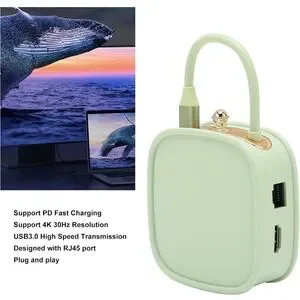 Mint Green USB Hub with RJ45 Port