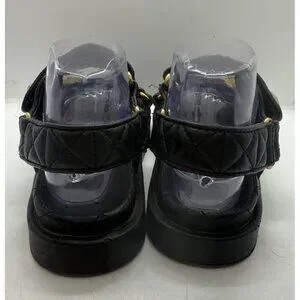 MNG Mango Sandals Womens EU38 US7 Black Padded Studs Chunky Quilted Double Strap