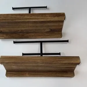 Modern Wood & Metal Wall Mounted Hanging Jewelry Shelves