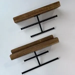 Modern Wood & Metal Wall Mounted Hanging Jewelry Shelves