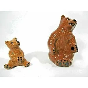 Momma Bear And Cub Salt And Pepper Shakers Kitchen Lodge 2-Pc Brown Ceramic Gift