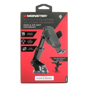 Monster - 15Watt Wireless Charging Car Mount Dash An Black