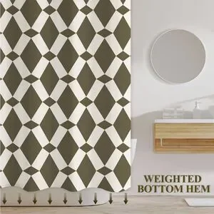 Morden Shower Curtain For Bathroom Geometric Olive Green Bathroom Curta…