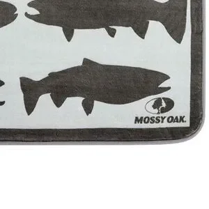 Mossy Oak Ghillie Memory Foam Bath Rug Fish Motif Lake House Vibe Cream Brown