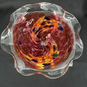 Mouth Blown Confetti Glass Handmade Whimsical Candy Bowl 4" X 5.5"