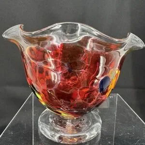 Mouth Blown Confetti Glass Handmade Whimsical Candy Bowl 4" X 5.5"