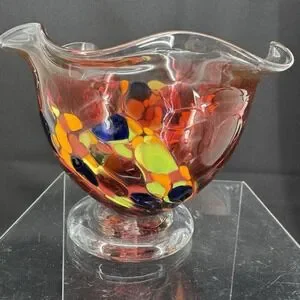 Mouth Blown Confetti Glass Handmade Whimsical Candy Bowl 4" X 5.5"