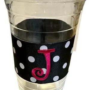 MSC INSULATED MONOGRAMMED POLKA DOT DOUBLE WALLED PARTY TUMBLER GLASS CUP “J”