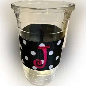 MSC INSULATED MONOGRAMMED POLKA DOT DOUBLE WALLED PARTY TUMBLER GLASS CUP “J”