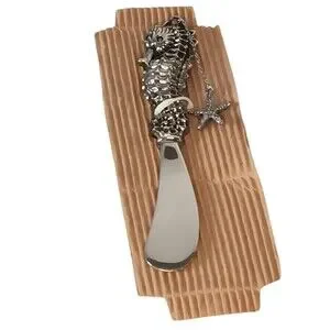 MudPie Silvertone Seahorse Spreader With Starfish - Coastal Beach - 5"x1" - New