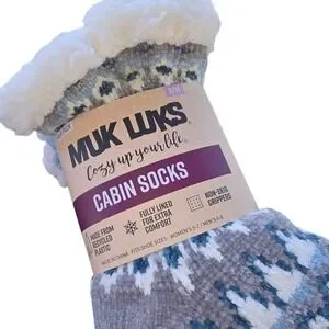 Muk Luks Women's Fuzzy Chenille Plush Lined Cabin Socks 2 Pr Light Blue S/Med