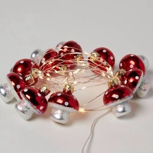 Mushroom Dewdrop Lights LED Red Warm White String Timer Battery Operated