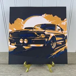 Mustang in the Morning Sunrise Wall Art Car Art Textured Art