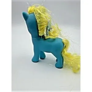 My Little Pony 1981 Blue Teal Toy Vintage 3-16-81 Yellow Glitter Hair Star Logo