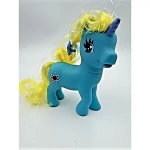 My Little Pony 1981 Blue Teal Toy Vintage 3-16-81 Yellow Glitter Hair Star Logo