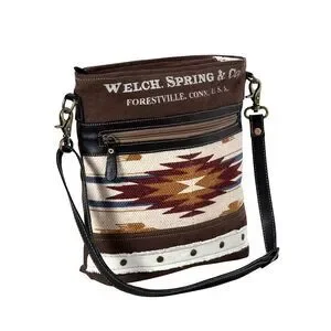 Myra Bag Handmade Welch Shoulder Bag Upcycled Canvas & Cowhide Leather
