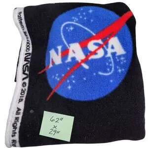 NASA Fleece Fabric Panel 62"x29" Black Blue Red Logo Pattern Space Theme 2018