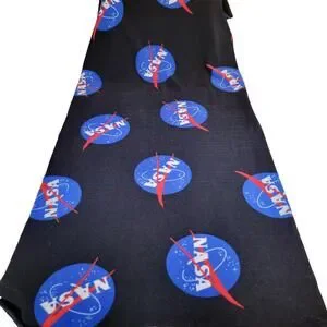 NASA Fleece Fabric Panel 62"x29" Black Blue Red Logo Pattern Space Theme 2018
