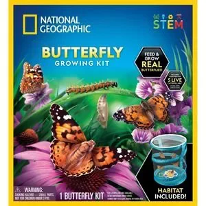 National Geographic Butterfly Growing Kit Feed & Grow Real Caterpillars Habitat