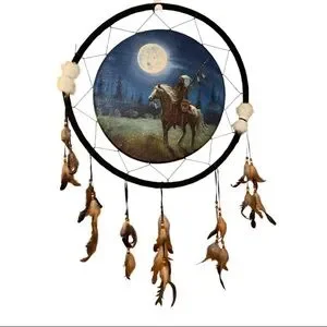 Native American Style Dreamcatcher with Moonlit Scene