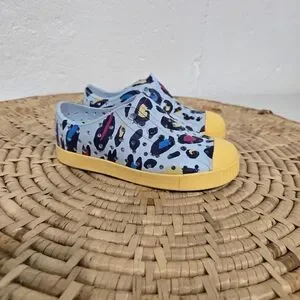 Native Blue Yellow Leopard Cheetah Print Slip On Water Sneakers 9