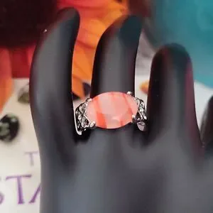 Natural Crystal Agate Silver Plated Basic Victorian Style Band Ring Size 7.5