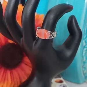 Natural Crystal Agate Silver Plated Basic Victorian Style Band Ring Size 7.5