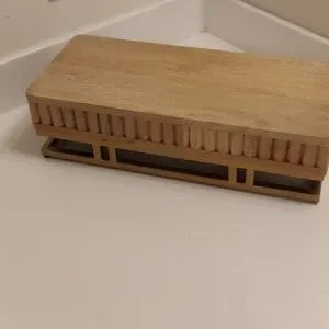 Natural Wooden Golden Tone Metal Rectangle Stand