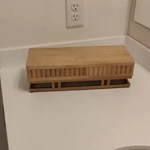 Natural Wooden Golden Tone Metal Rectangle Stand