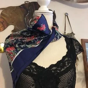 Navy Pink Floral Paisley Scarf 30” X 30”