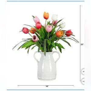 Nearly Natural Faux 23” Tulip Arrangement In White Vase