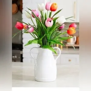 Nearly Natural Faux 23” Tulip Arrangement in White Vase
