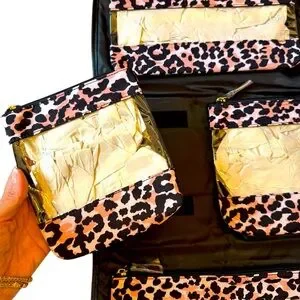 Neiman Marcus Hanging Valet Travel Toiletry Cosmetic Bag Pink Cheetah Print