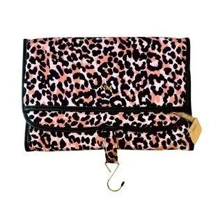 Neiman Marcus Hanging Valet Travel Toiletry Cosmetic Bag Pink Cheetah Print