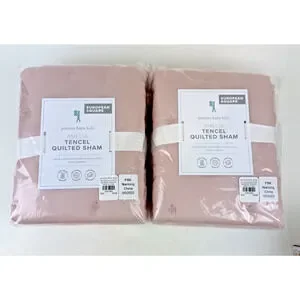 New 2 Pottery Barn Kids Amelia Tencel Quilted Euro Shams 26"x26" Soft Rose Pink