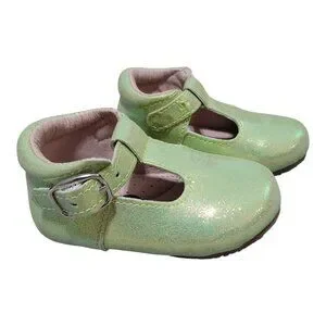 NEW A Bear Co Toddler Size 3 Smooth Glitter T-Strap Flats Green Girls
