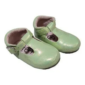 NEW A Bear Co Toddler Size 3 Smooth Glitter T-Strap Flats Green Girls