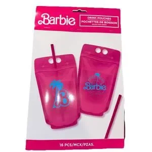 New Barbie Malibu Beach Drink Pouches (8 Pouch Set With Straws)