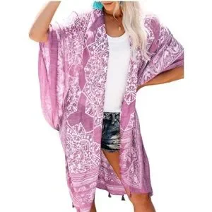 New Beautiful Rose Pink Kimono Swimsuit Beach Summer Cover Swimwear Cardigan New Beautiful Rose Pink Kimono Swimsuit Beach Summer Cover Swimwear Cardigan
