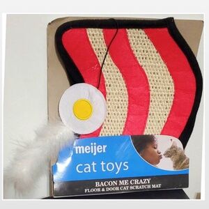 New Cat Toy Scratcher Bacon Me Crazy Floor Door Mat Eggs Feather Catnip NWT