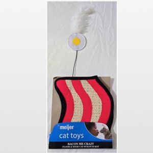 New Cat Toy Scratcher Bacon Me Crazy Floor Door Mat Eggs Feather Catnip NWT