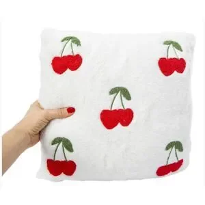 New Cherry Heart Valentine's Pillow White Hippie Bohemian Shabby Chic