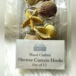 NEW Coastal Beach Decor Shower Curtain Seashell Hooks Set Of 12
