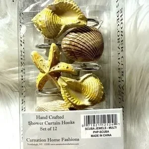 NEW Coastal Beach Decor Shower Curtain Seashell Hooks Set Of 12