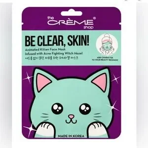 New Crème Be Clear Skin Animated Kitten Face Mask - Acne-Fighting Witch Hazel