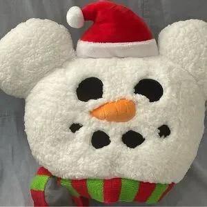 NEW Disney Parks Christmas Mickey Mouse Head Snowman Plush Throw Pillow